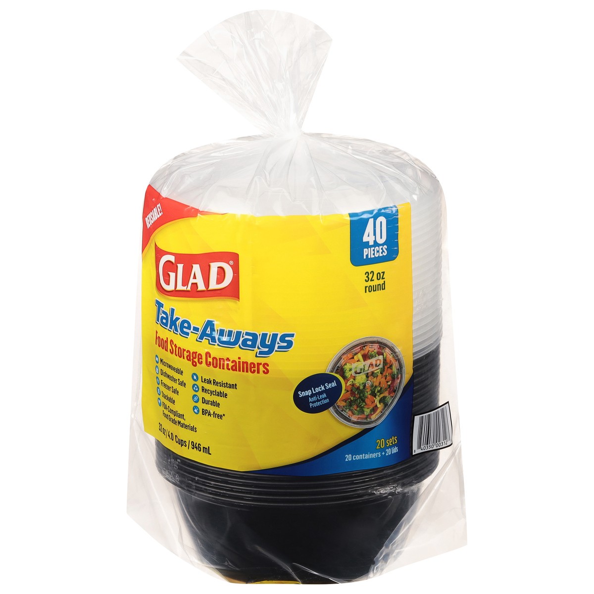 slide 6 of 11, Glad Take-Aways Round, 40 ct