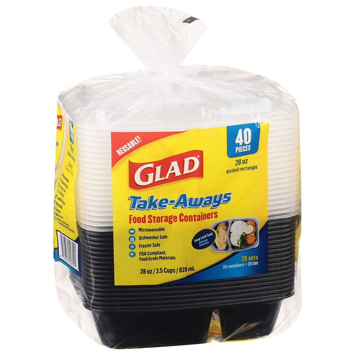 slide 7 of 11, Glad Take-Aways Divided Rectangular, 40 ct