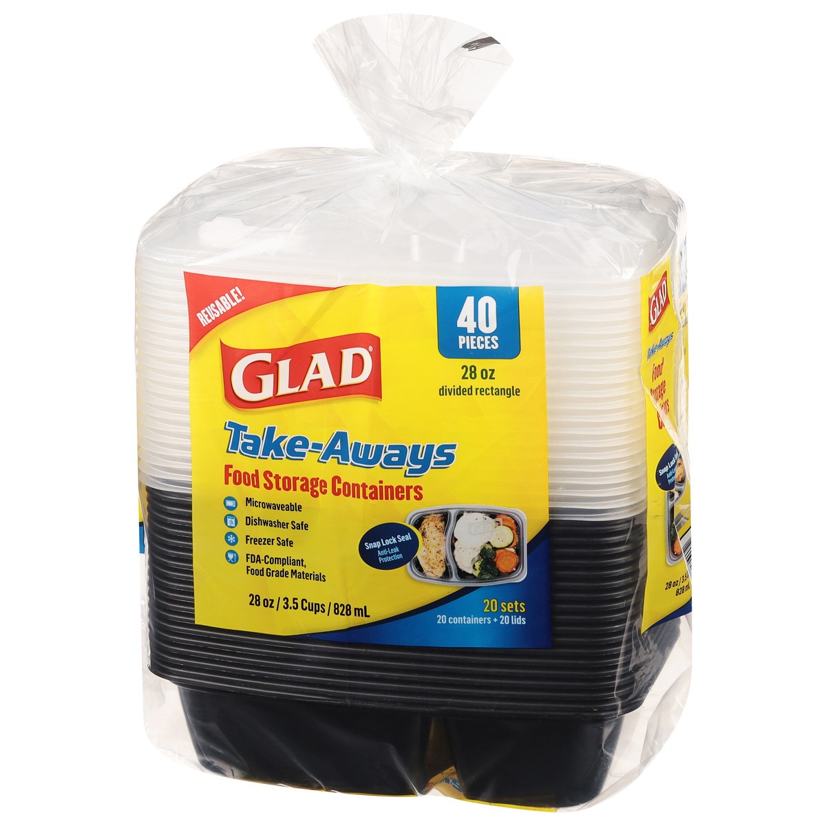 slide 5 of 11, Glad Take-Aways Divided Rectangular, 40 ct