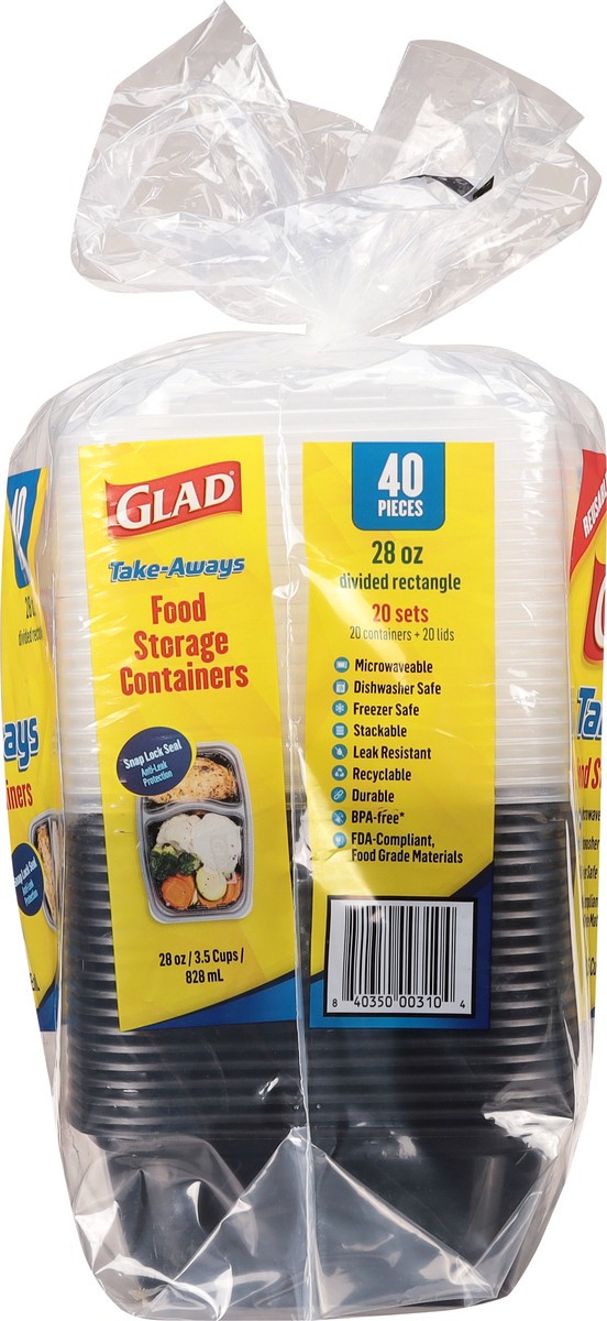 slide 10 of 11, Glad Take-Aways Divided Rectangular, 40 ct