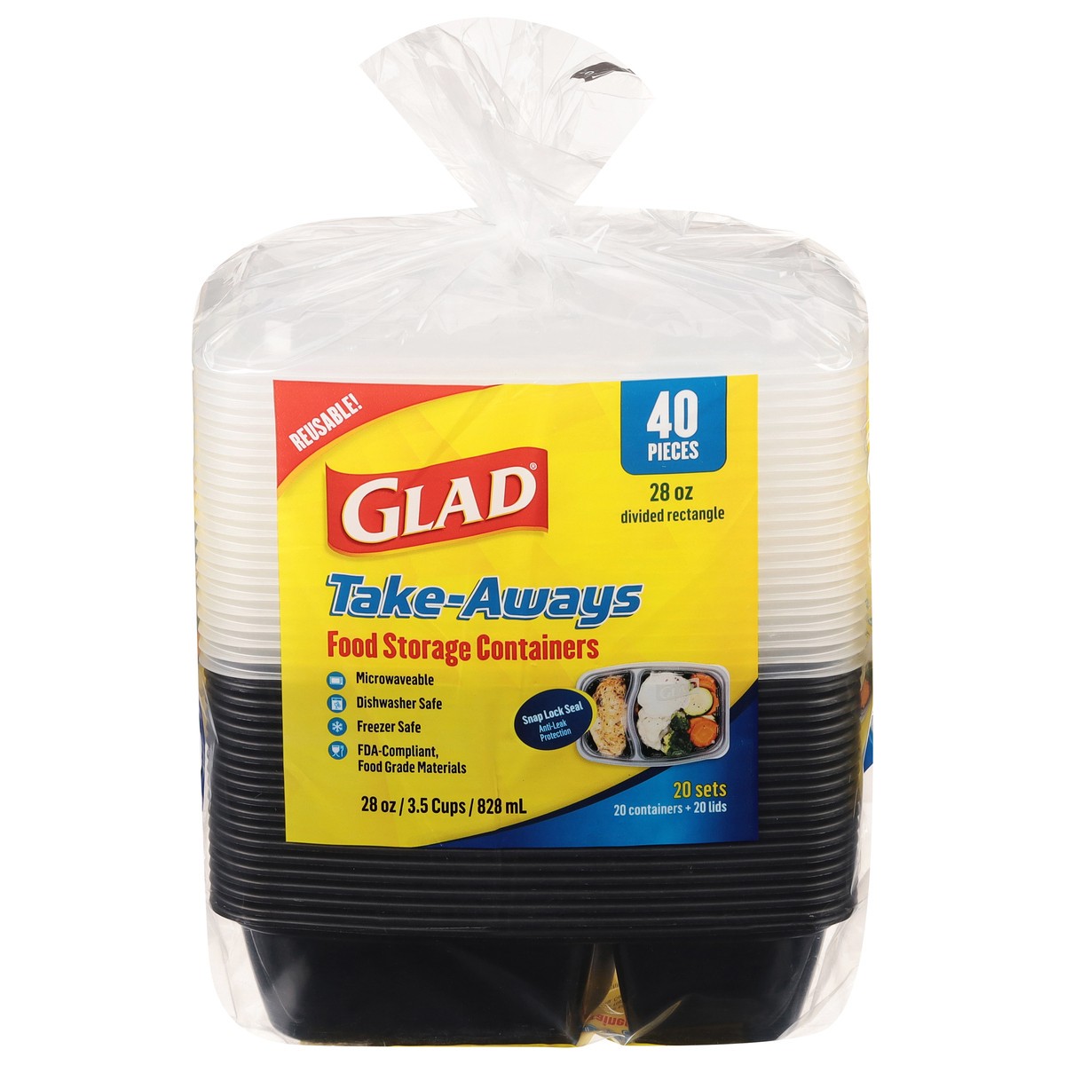 slide 2 of 11, Glad Take-Aways Divided Rectangular, 40 ct