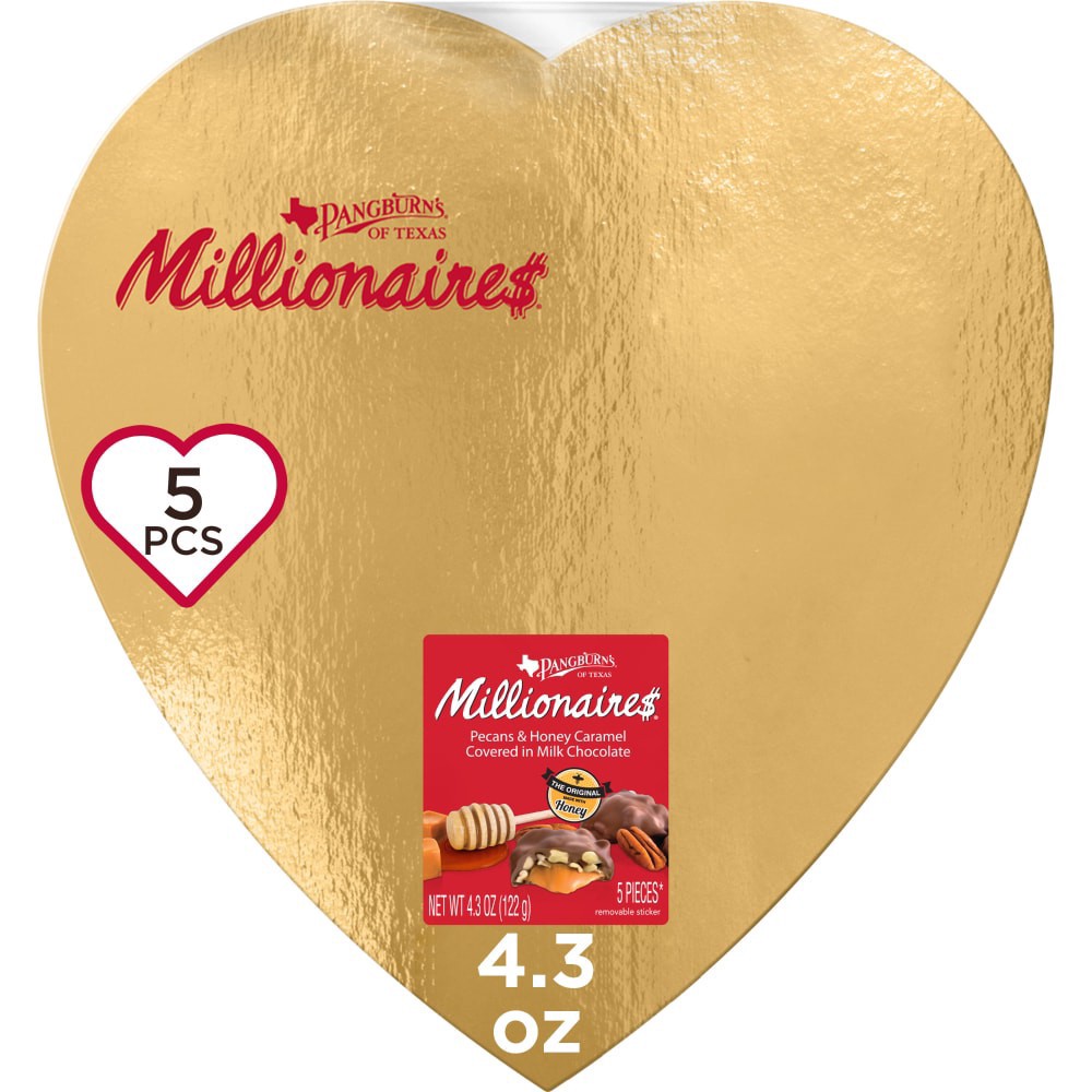 slide 4 of 6, PANGBURN's OF TEXAS Milk Chocolate Millionaires Valentine's Day Heart Gift Box, 4.3 oz