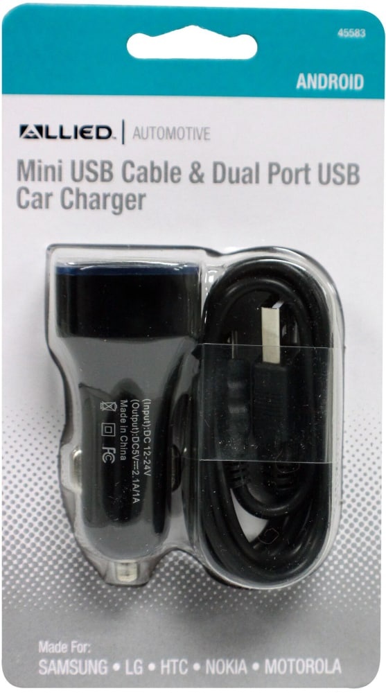 slide 1 of 1, Allied Mini Usb Cable And Dual Port Usb Car Charger, 1 ct