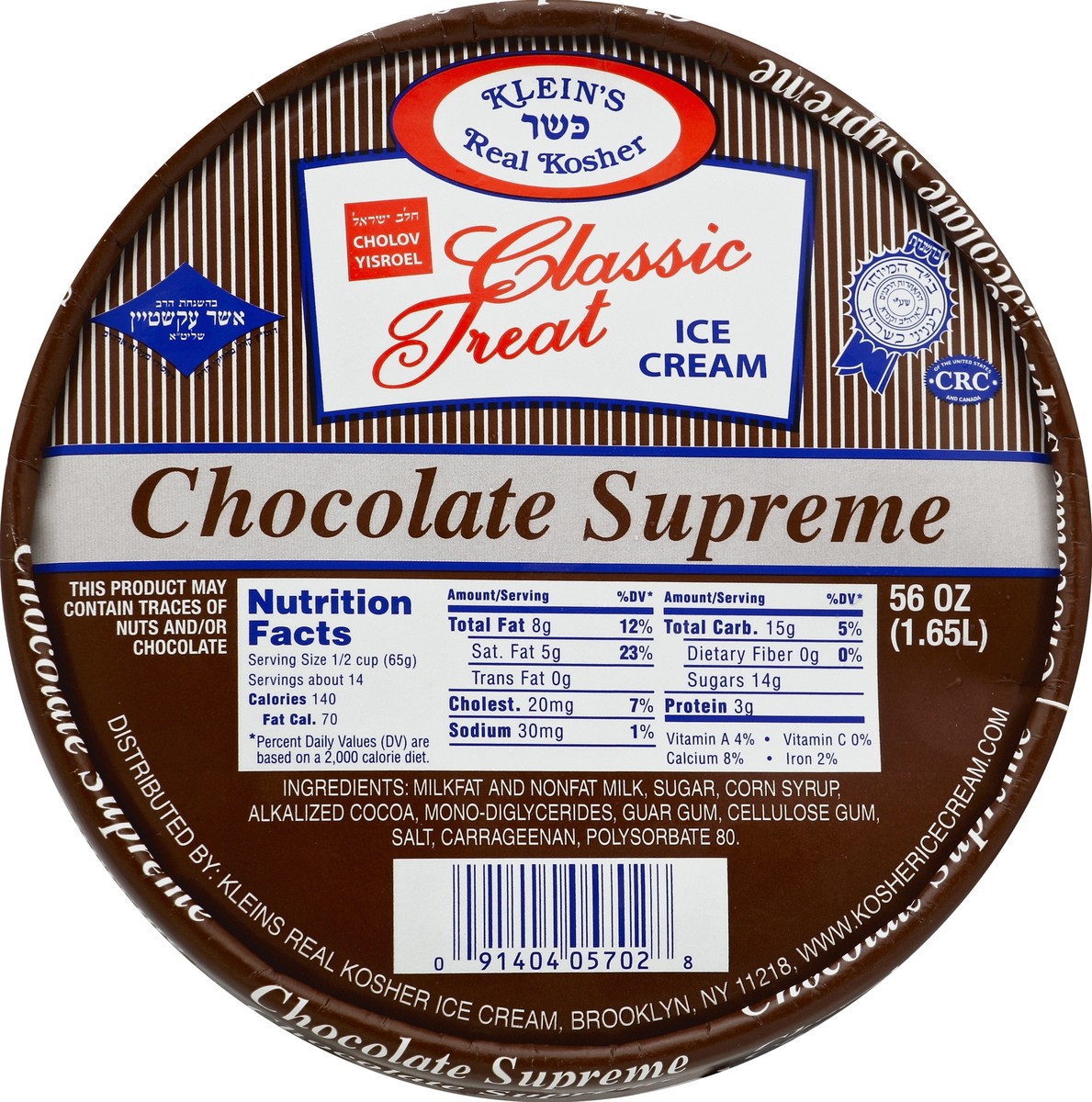 slide 2 of 3, Klein's Real Kosher Chocolate Supreme Classic Treat Ice Cream, 56 oz