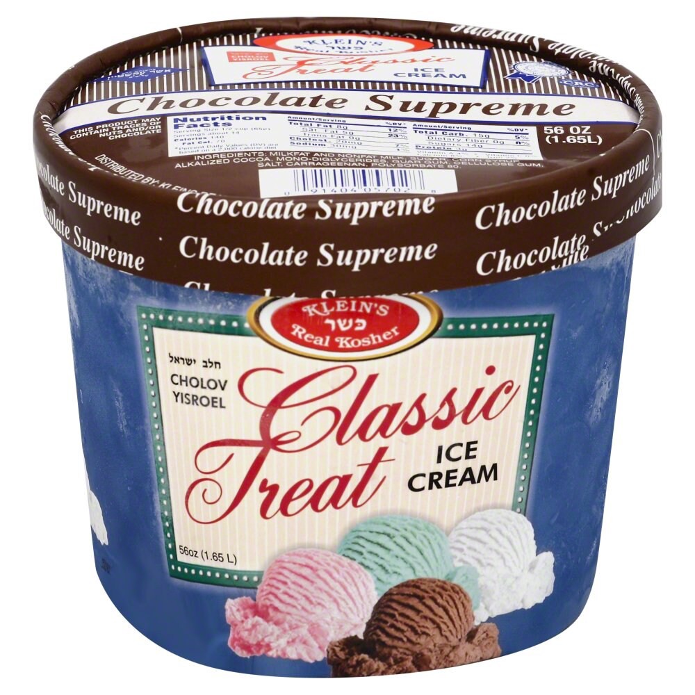 slide 1 of 3, Klein's Real Kosher Chocolate Supreme Classic Treat Ice Cream, 56 oz
