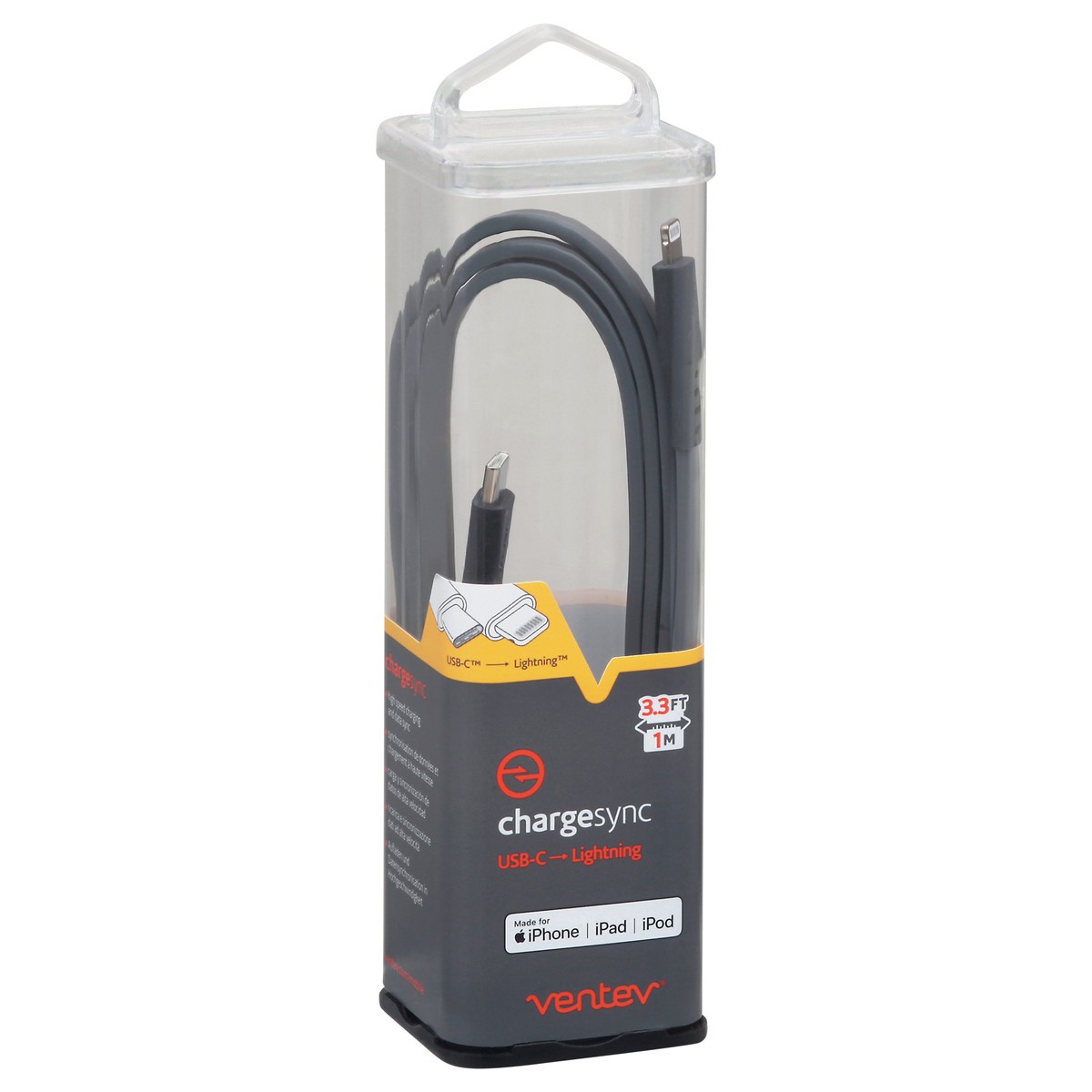 slide 2 of 9, Ventev ChargeSync 3.3 Feet Gray USB-C to Lightning Cable 1 ea, 1 ea