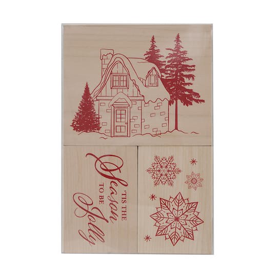 slide 1 of 3, House Wood Stamp Set By Recollections, 3.4 in x 1 in x 5.2 in