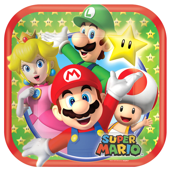 slide 1 of 1, Super Mario Square Disposable Plates, 8 ct