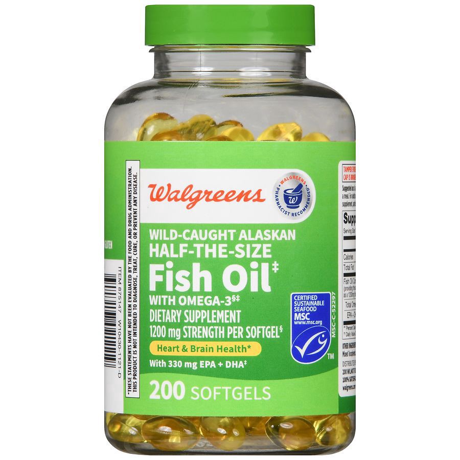 slide 3 of 5, Walgreens Half-the-Size Fish Oil 1200 mg Softgels, 200 ct