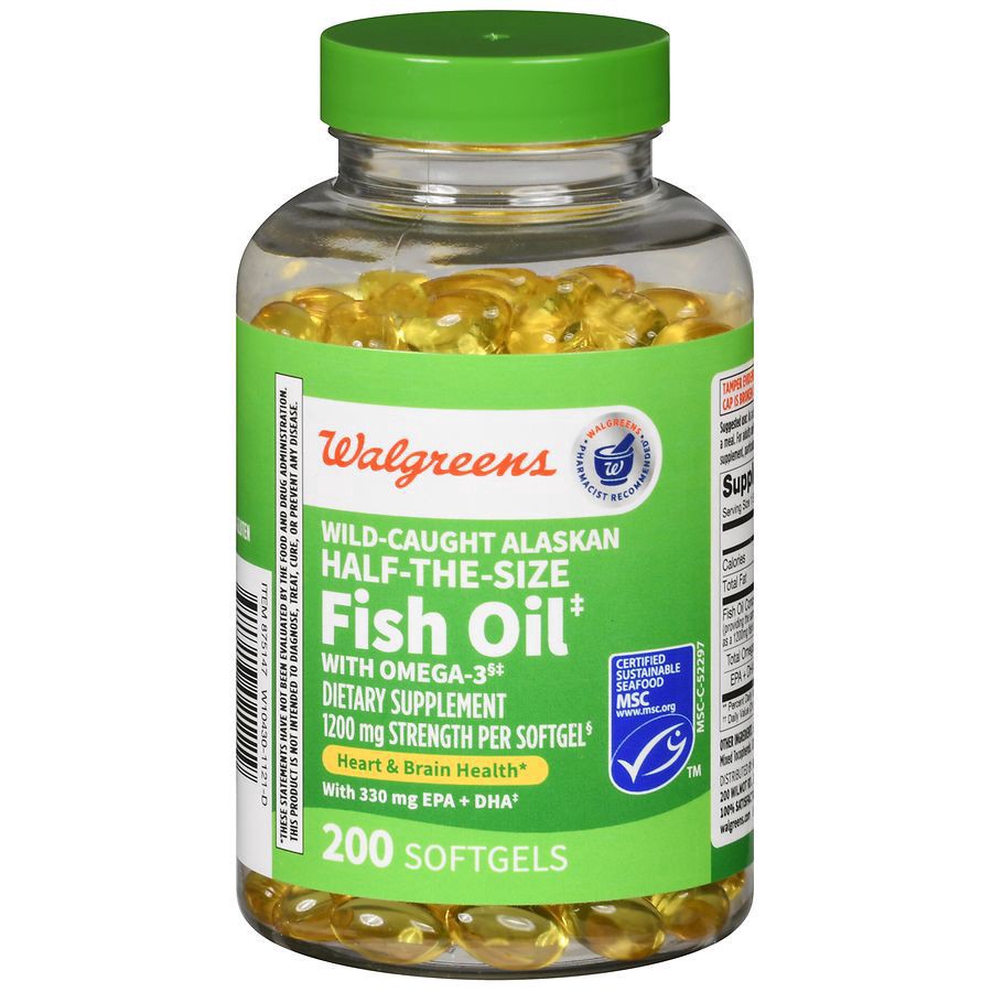 slide 1 of 5, Walgreens Half-the-Size Fish Oil 1200 mg Softgels, 200 ct
