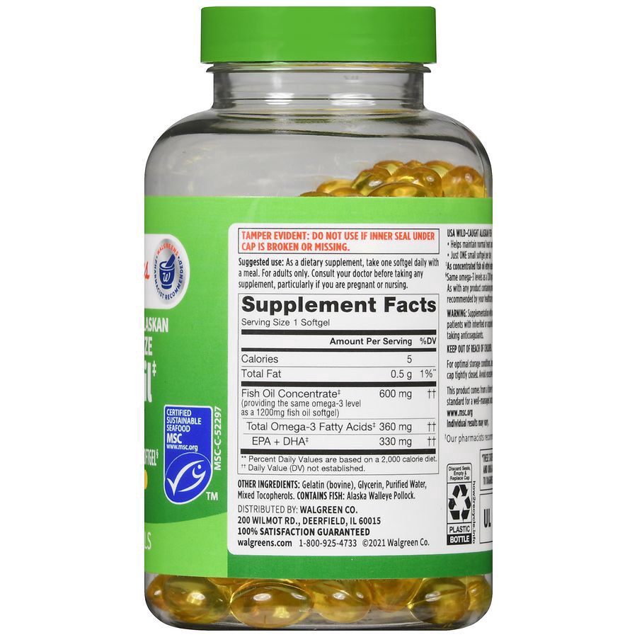 slide 5 of 5, Walgreens Half-the-Size Fish Oil 1200 mg Softgels, 200 ct