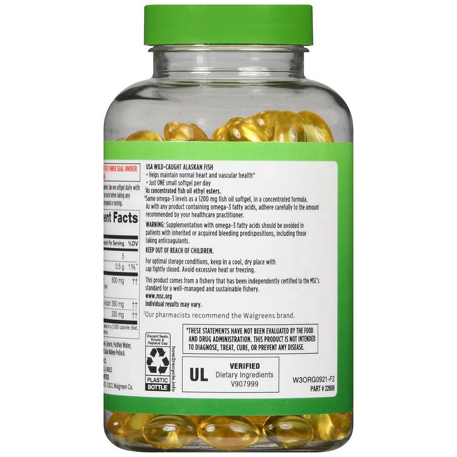 slide 2 of 5, Walgreens Half-the-Size Fish Oil 1200 mg Softgels, 200 ct
