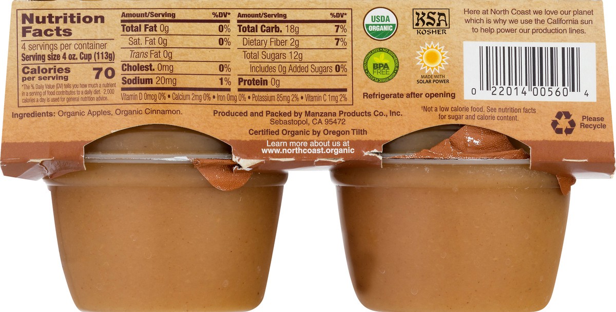 slide 5 of 13, North Coast Organic Apple Sauce with Cinnamon 4 - 4 oz Cups, 4 ct