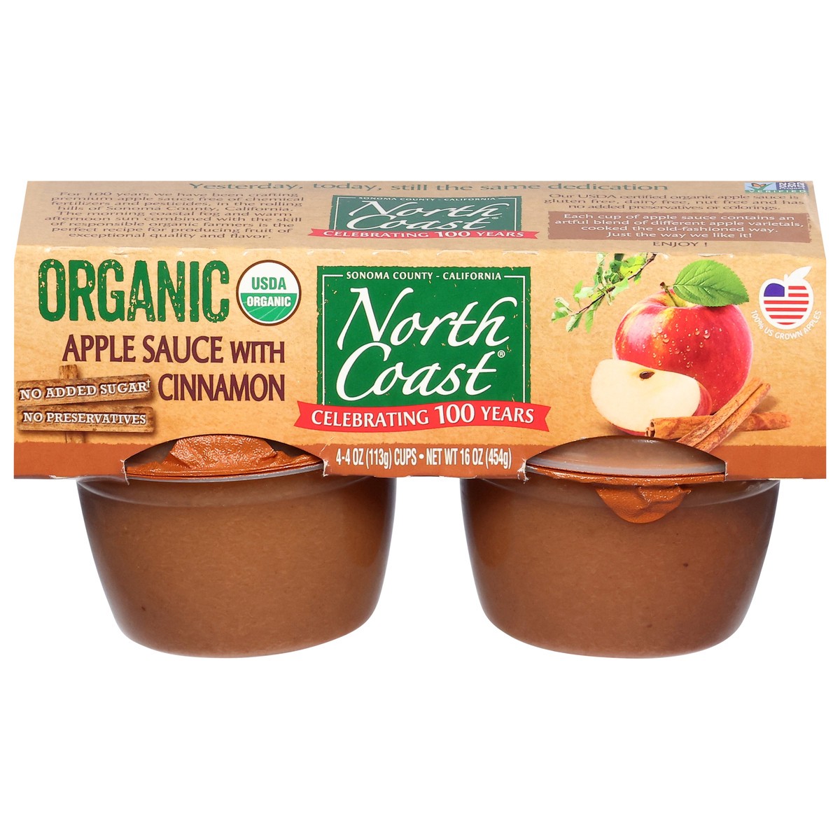 slide 1 of 13, North Coast Organic Apple Sauce with Cinnamon 4 - 4 oz Cups, 4 ct