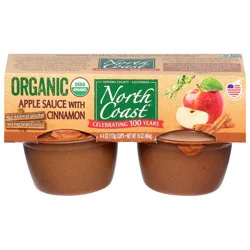 North Coast Organic Apple Sauce with Cinnamon - 4 x 4 oz Cups