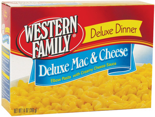 slide 1 of 1, Western Family Deluxe Dinner Mac And Chees, 12 oz