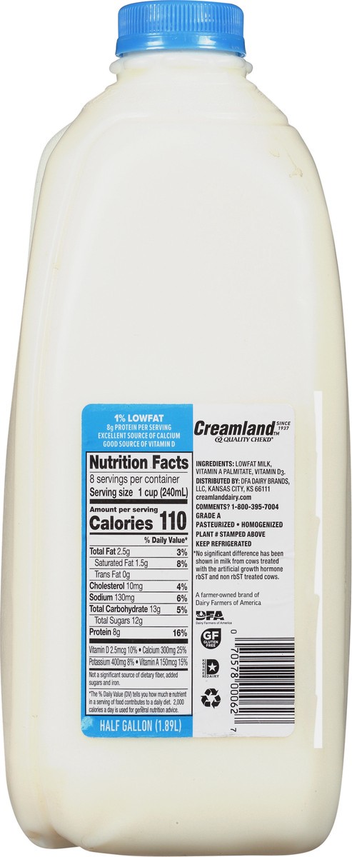 slide 9 of 14, Creamland 1% Low Fat Milk 0.5 Gl, 1/2 gal