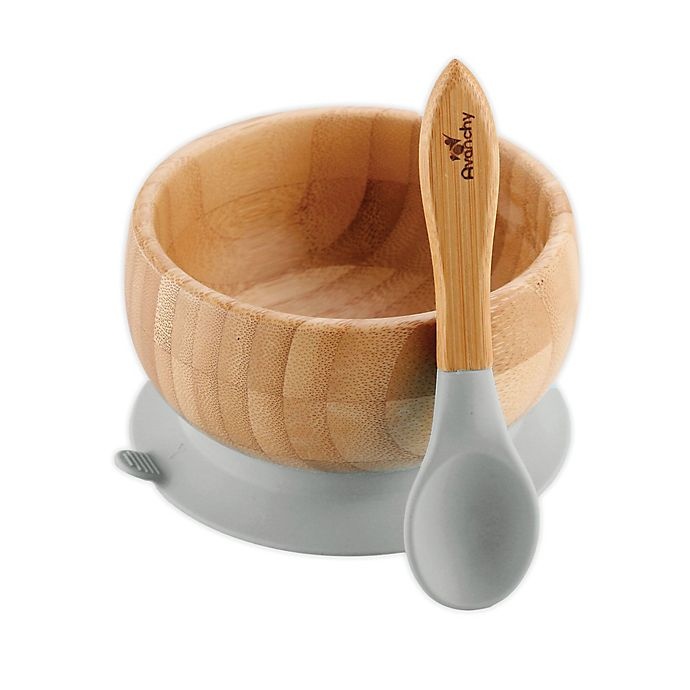 slide 1 of 5, Avanchy Bamboo + Silicone Suction Baby Bowl and Spoon - Grey, 1 ct