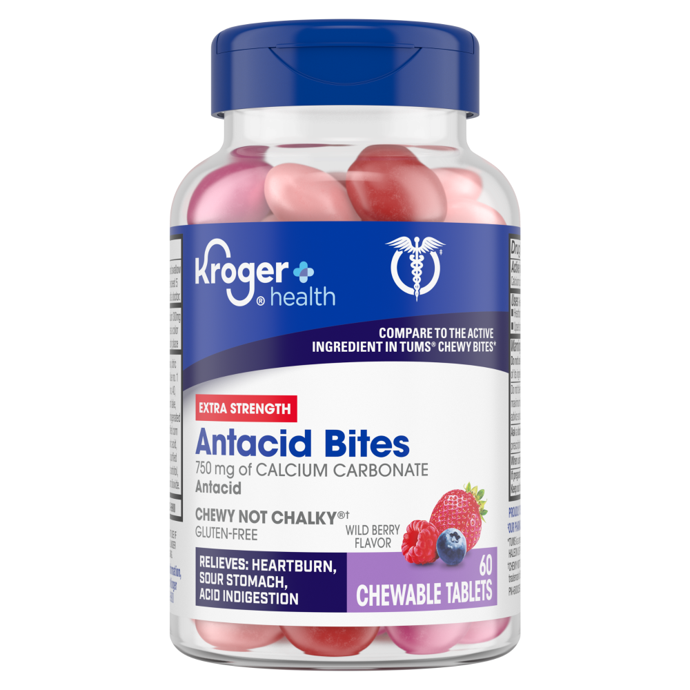 slide 1 of 1, Kroger® Health Extra Strength Antacid Bites Wild Berry, 60 ct