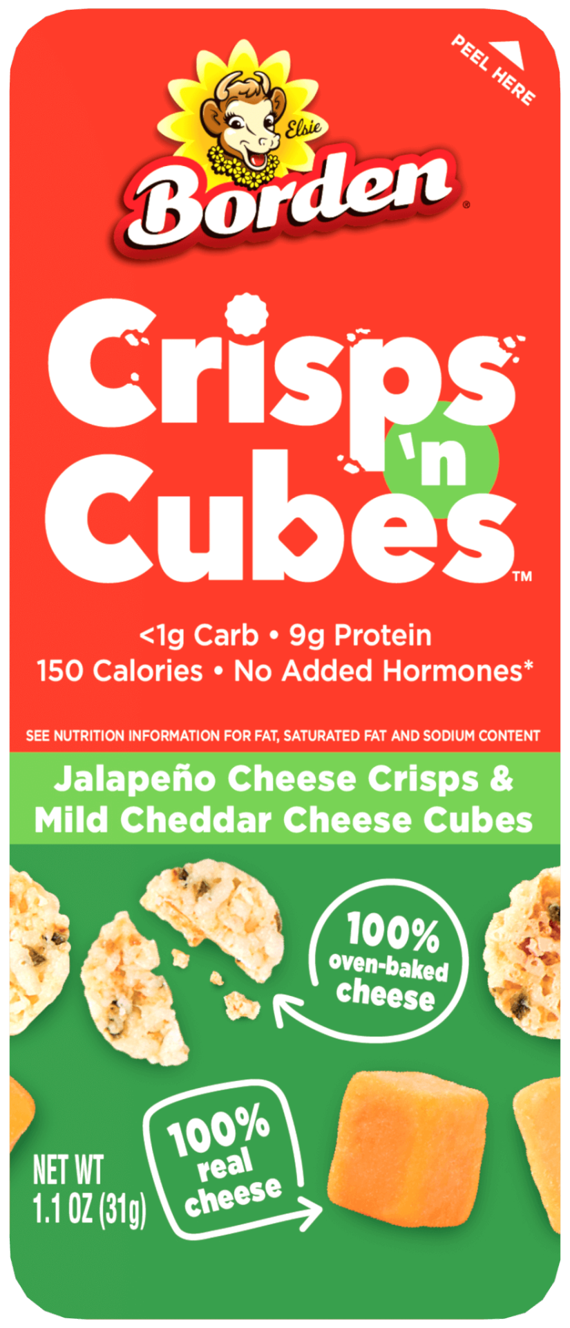 slide 1 of 1, Borden Jalapeno Cheese Crisps & Mild Cheddar Cheese Cubes, 1.1 oz