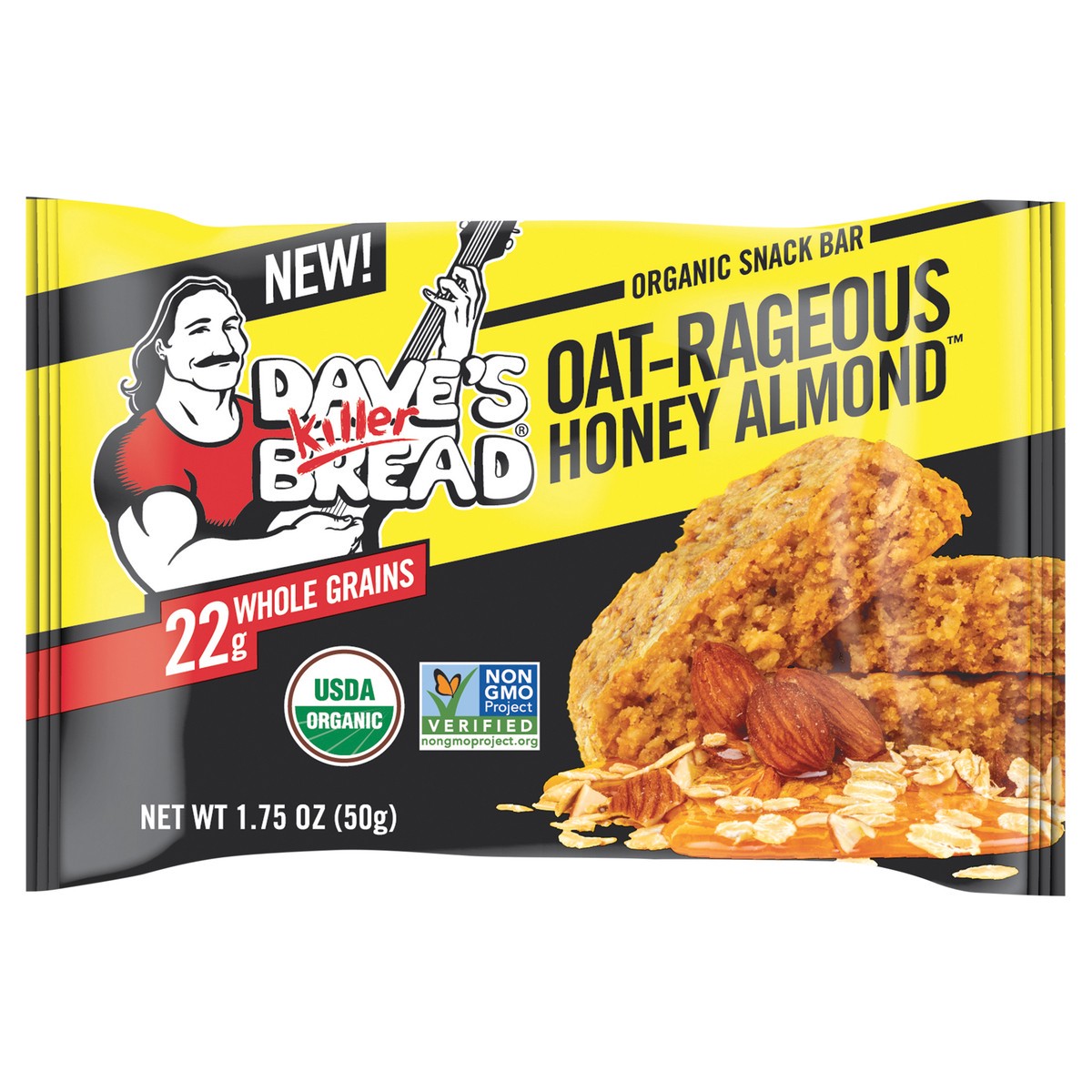 slide 1 of 12, Dave's Killer Bread Organic Oat-Rageous Honey Almond Snack Bar 1.75 oz,