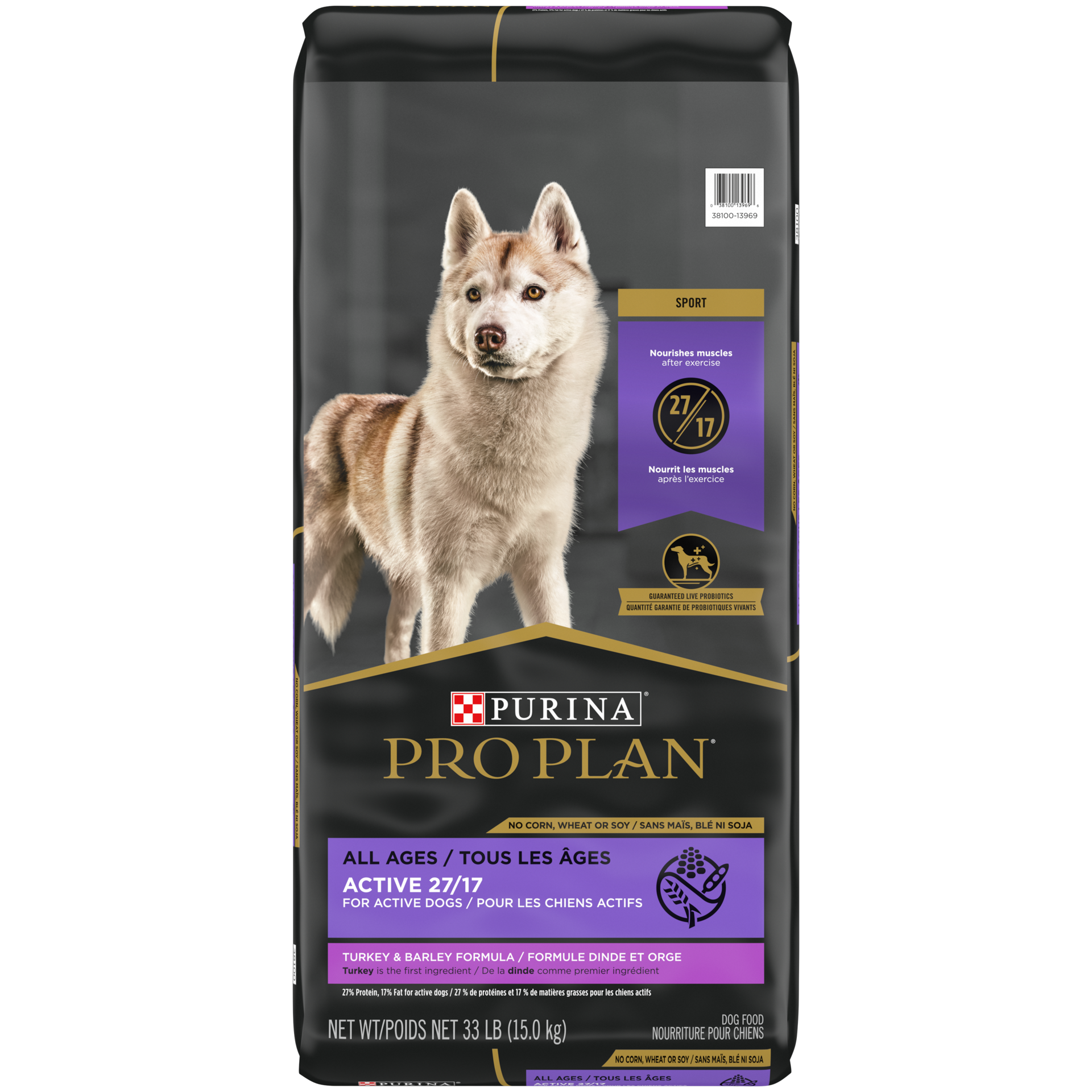 slide 1 of 1, Purina Pro Plan High Protein Dog Food With Probiotics for Dogs, SPORT 27/17 Turkey & Barley Formula, 33 lb