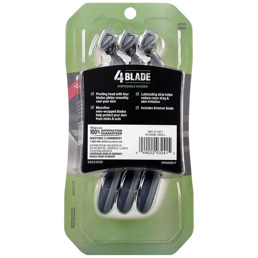 slide 2 of 5, Walgreens 4 Blade Disposable Razors, 3 ct