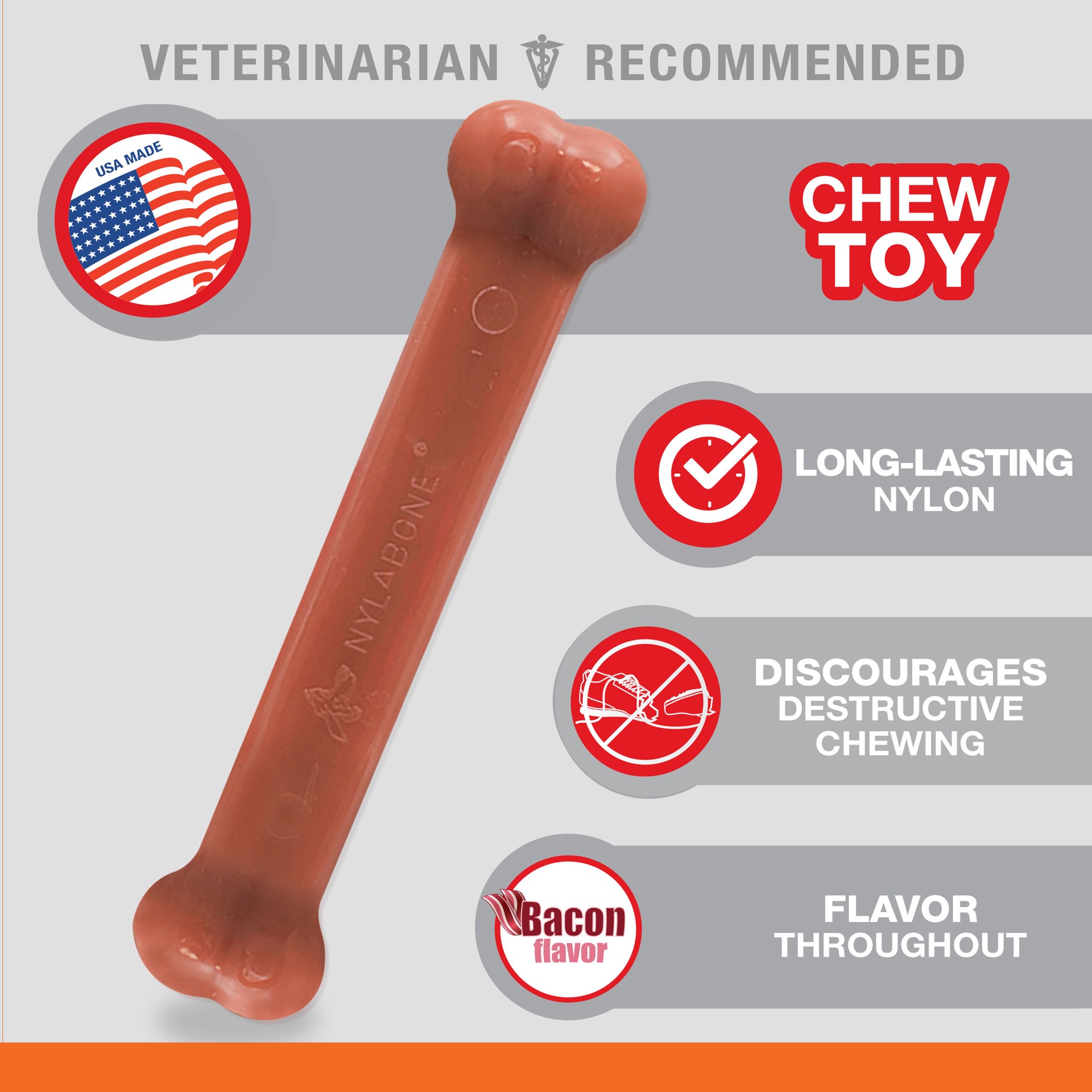 slide 6 of 10, Nylabone Power Chew Dog Toy Bacon Large/Giant - Up to 50 lbs.(1 Count), 1 cnt