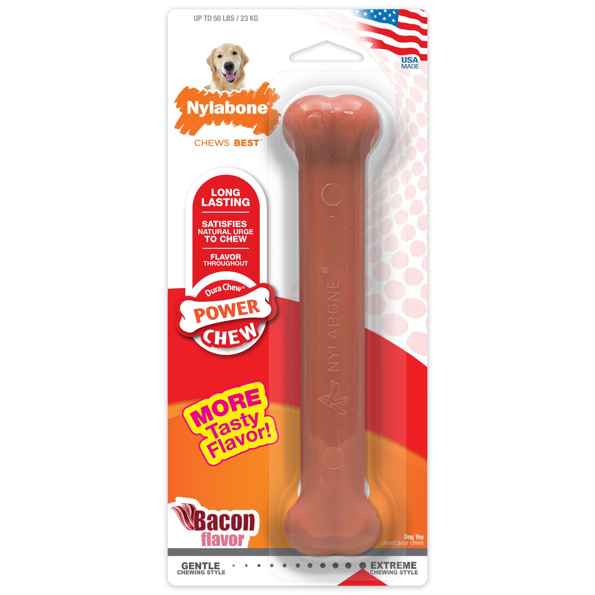 slide 1 of 10, Nylabone Power Chew Dog Toy Bacon Large/Giant - Up to 50 lbs.(1 Count), 1 cnt