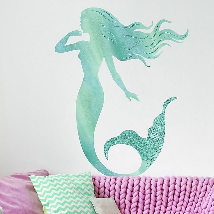 slide 1 of 7, RoomMates Glitter Mermaid Peel & Stick Giant Wall Decals, 1 ct