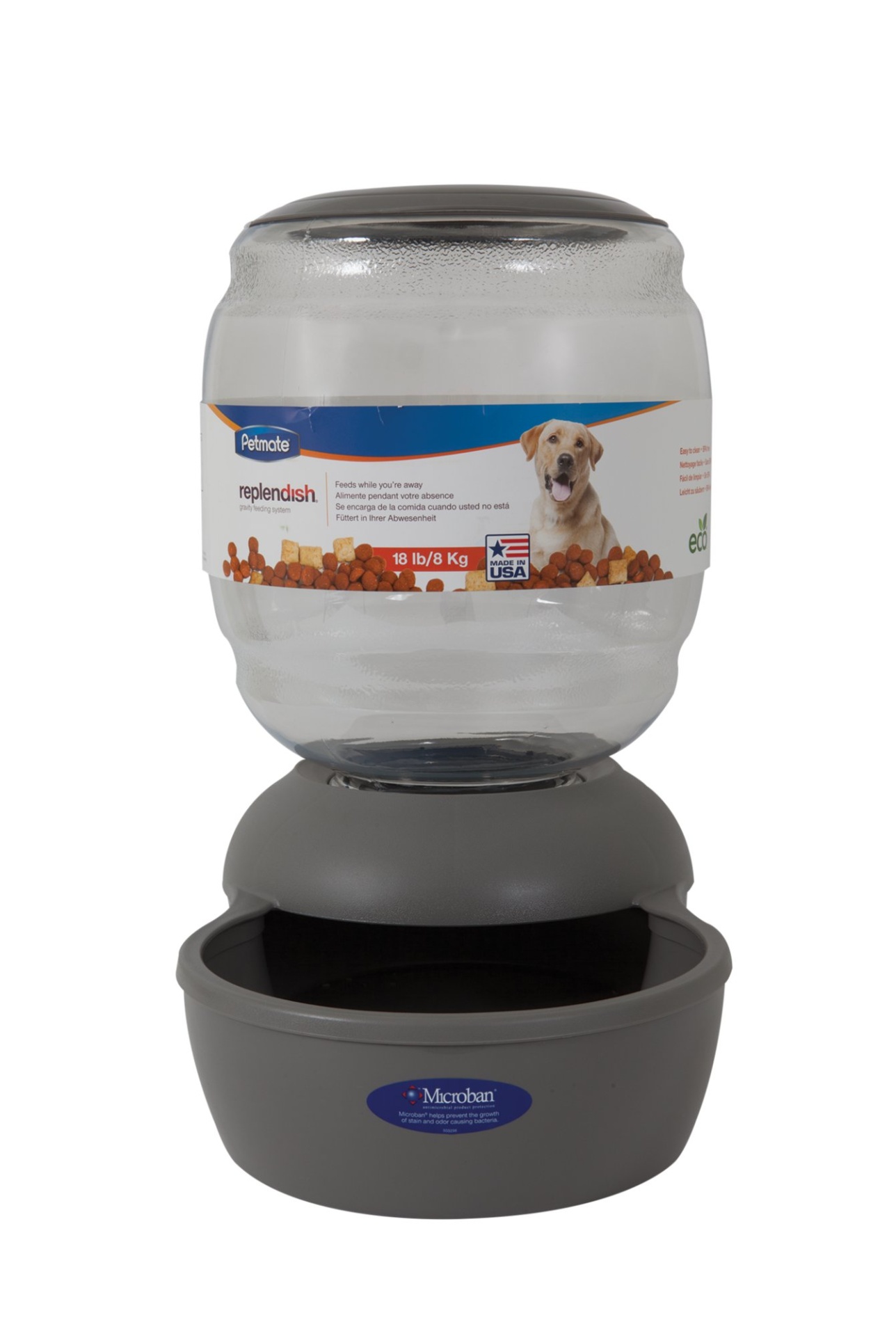 slide 1 of 1, Petmate Replendish Gravity Feeder Grey Dog Bowl, LG