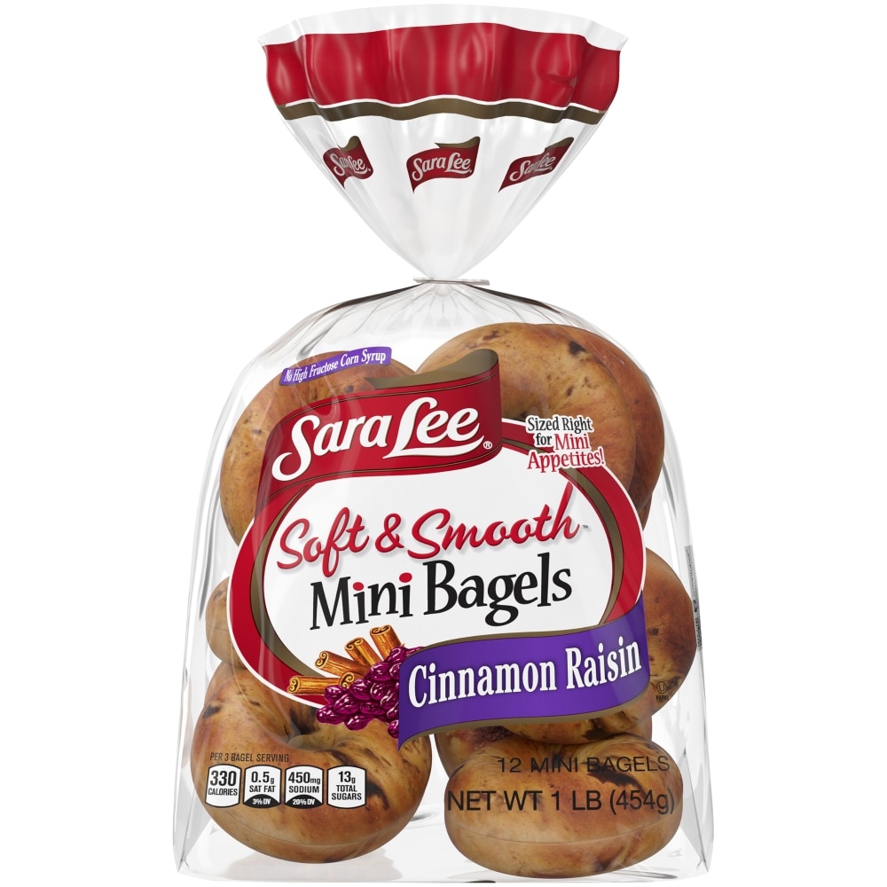 slide 1 of 1, Sara Lee Soft & Smooth Cinnamon Raisin Mini Bagels, 12 ct; 15.6 oz