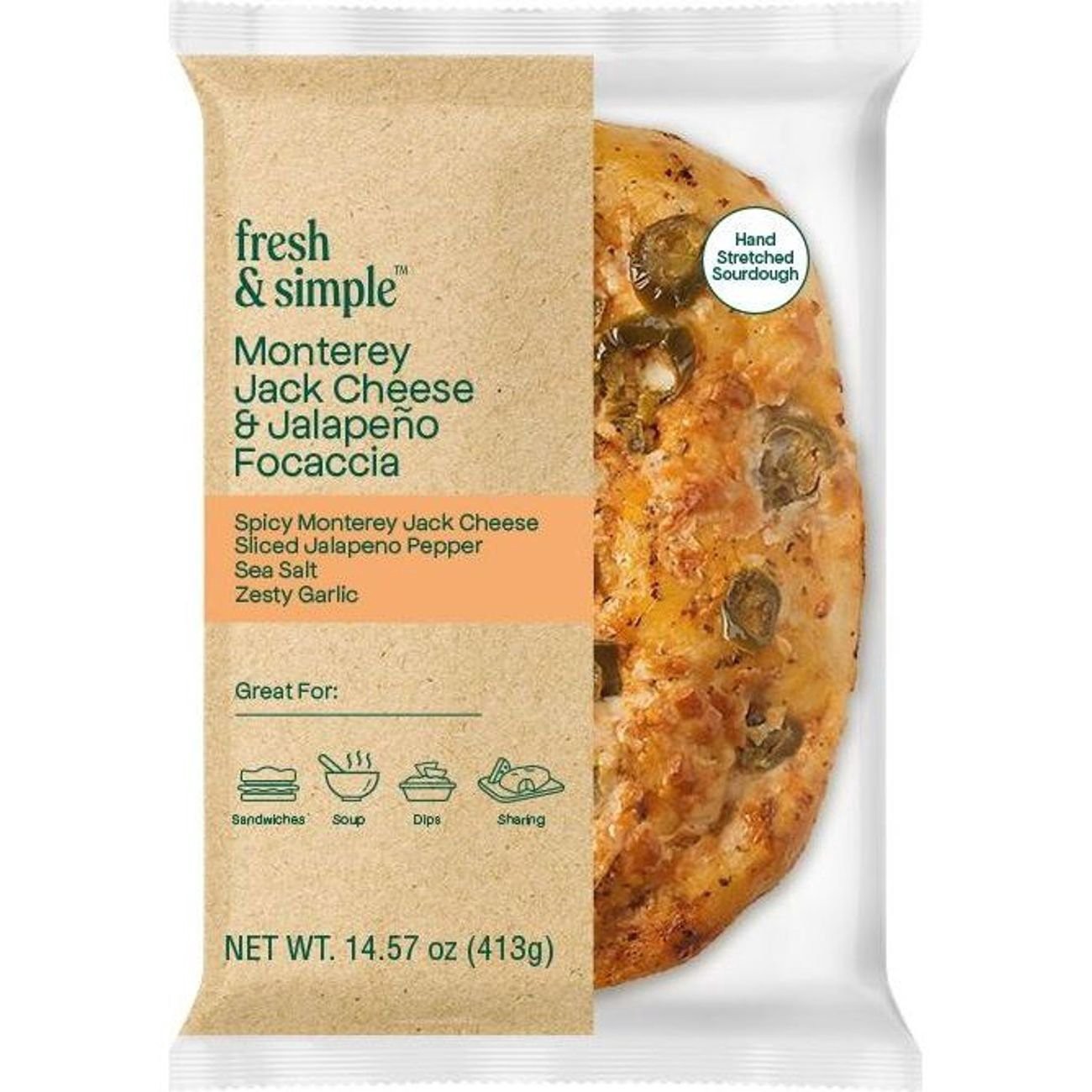 slide 1 of 1, Fresh & Simple Monterey Jack Cheese & Jalapeno Focaccia Bread, 14.57 oz
