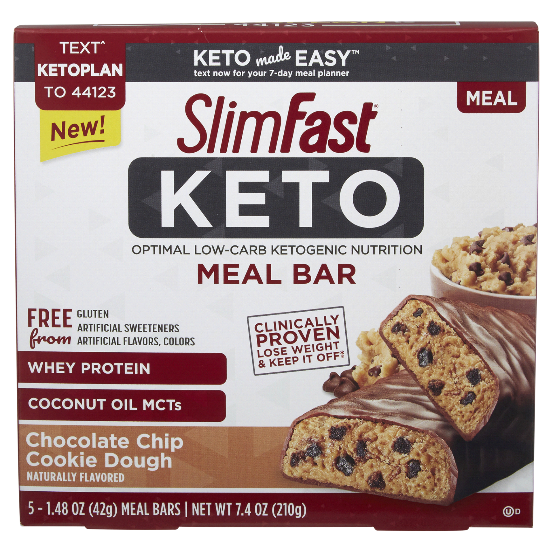 slide 1 of 1, SlimFast Keto Chocolate Chip Cookie Dough Meal Bars, 5 ct; 1.48 oz