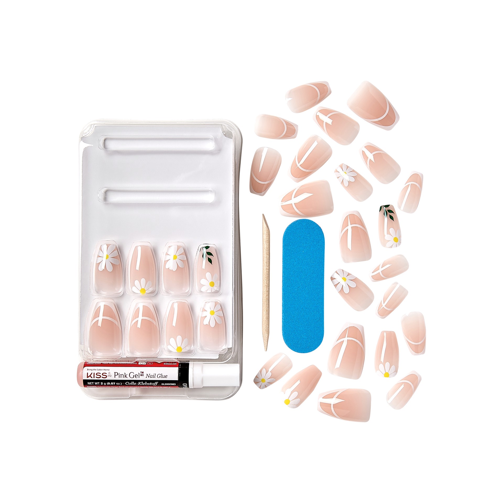 slide 4 of 5, KISS Voguish Fantasy Medium Coffin Press-On Nails, Summertime, White, 31 Ct., 1 ct