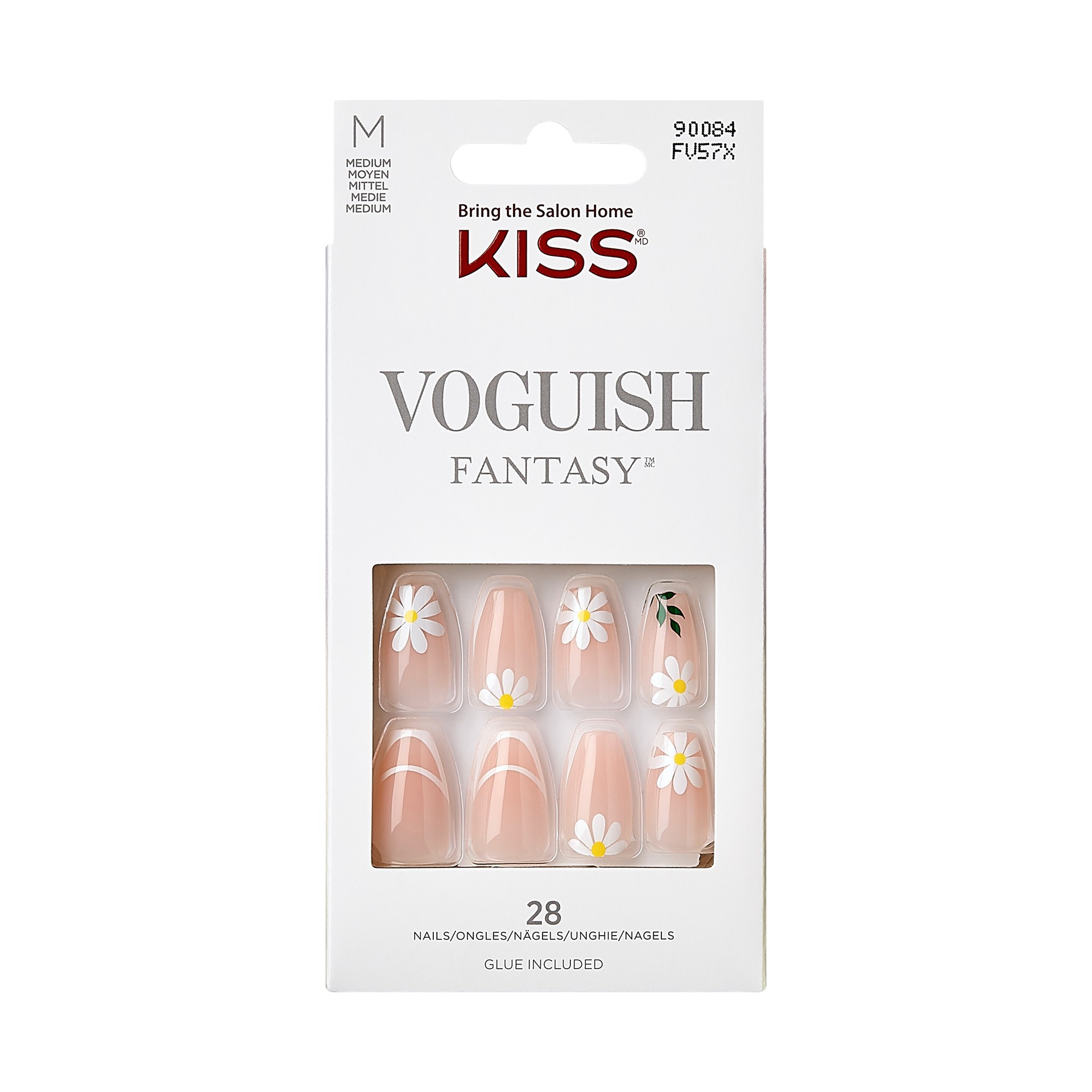 slide 1 of 5, KISS Voguish Fantasy Medium Coffin Press-On Nails, Summertime, White, 31 Ct., 1 ct