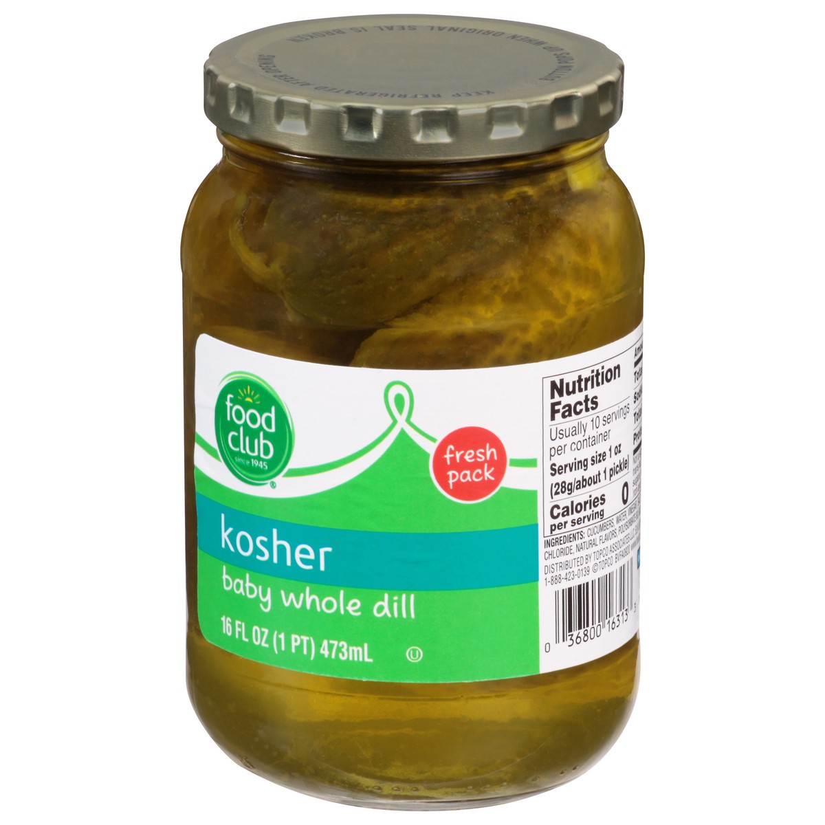 slide 3 of 9, Food Club Kosher Baby Whole Dill Pickles 16 fl oz, 16 oz