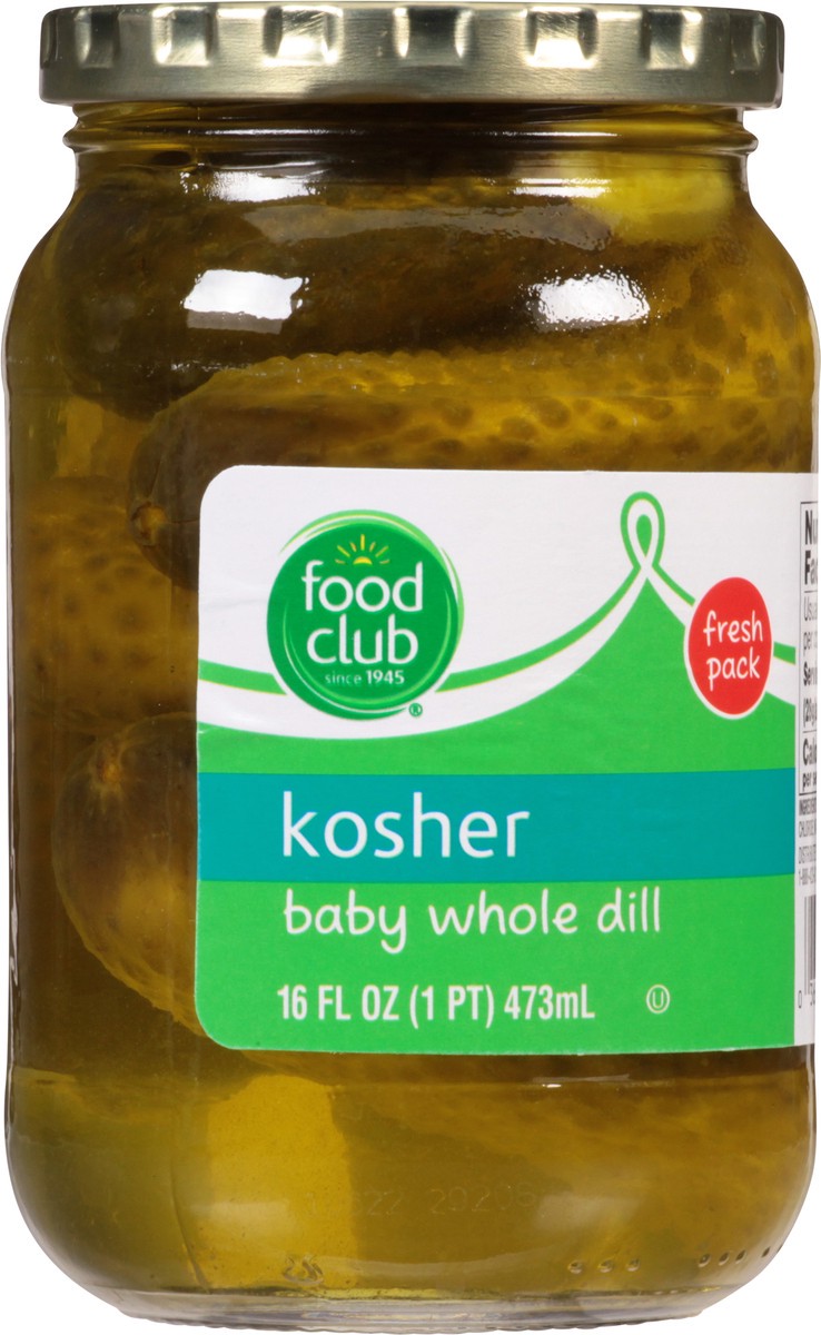 slide 6 of 9, Food Club Kosher Baby Whole Dill Pickles 16 fl oz, 16 oz