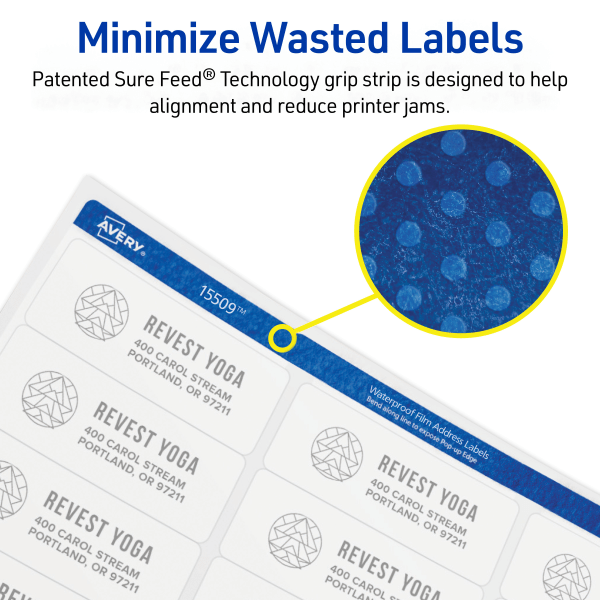 slide 4 of 9, Avery Printable Waterproof Labels With Sure Feed, Rectangle, 1"" X 2-5/8"", Matte White, Pack Of 300, 300 ct