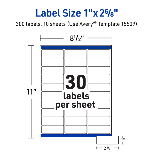 slide 7 of 9, Avery Printable Waterproof Labels With Sure Feed, Rectangle, 1"" X 2-5/8"", Matte White, Pack Of 300, 300 ct