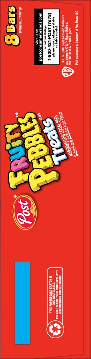 slide 2 of 9, Post Fruity PEBBLES Treats, 8 CT Box, 6.2 oz