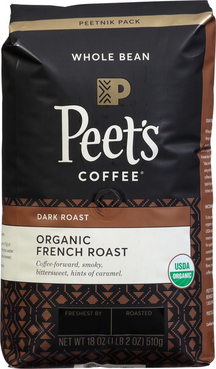 slide 8 of 10, Peet's Peetnik Pack Whole Bean Dark Roast Organic French Roast Coffee 18 oz, 18 oz