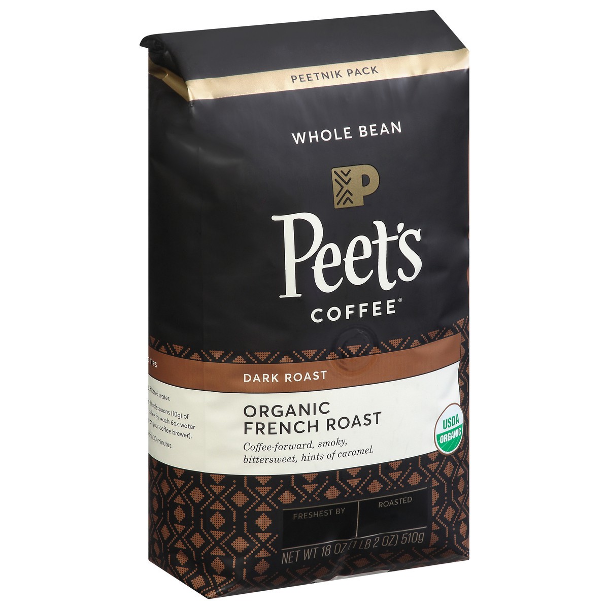 slide 6 of 10, Peet's Peetnik Pack Whole Bean Dark Roast Organic French Roast Coffee 18 oz, 18 oz