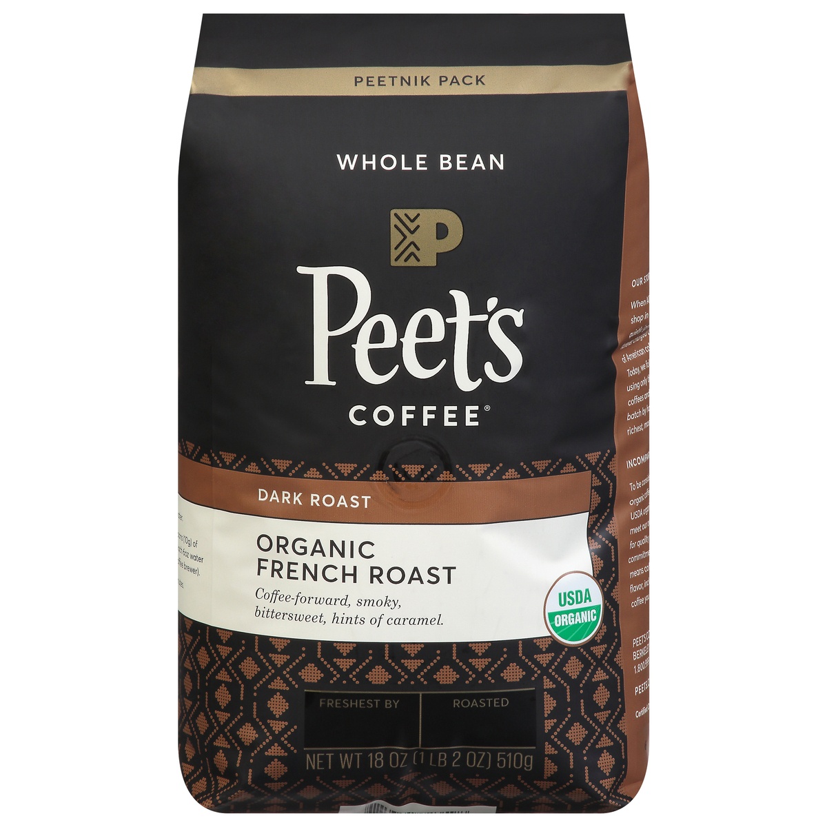 slide 1 of 1, Peet's Coffee Organic French Roast Dark Roast Whole Bean Coffee, 18 oz