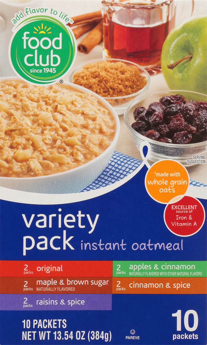 slide 9 of 10, Food Club Instant Oatmeal Variety Pack, 10 ct