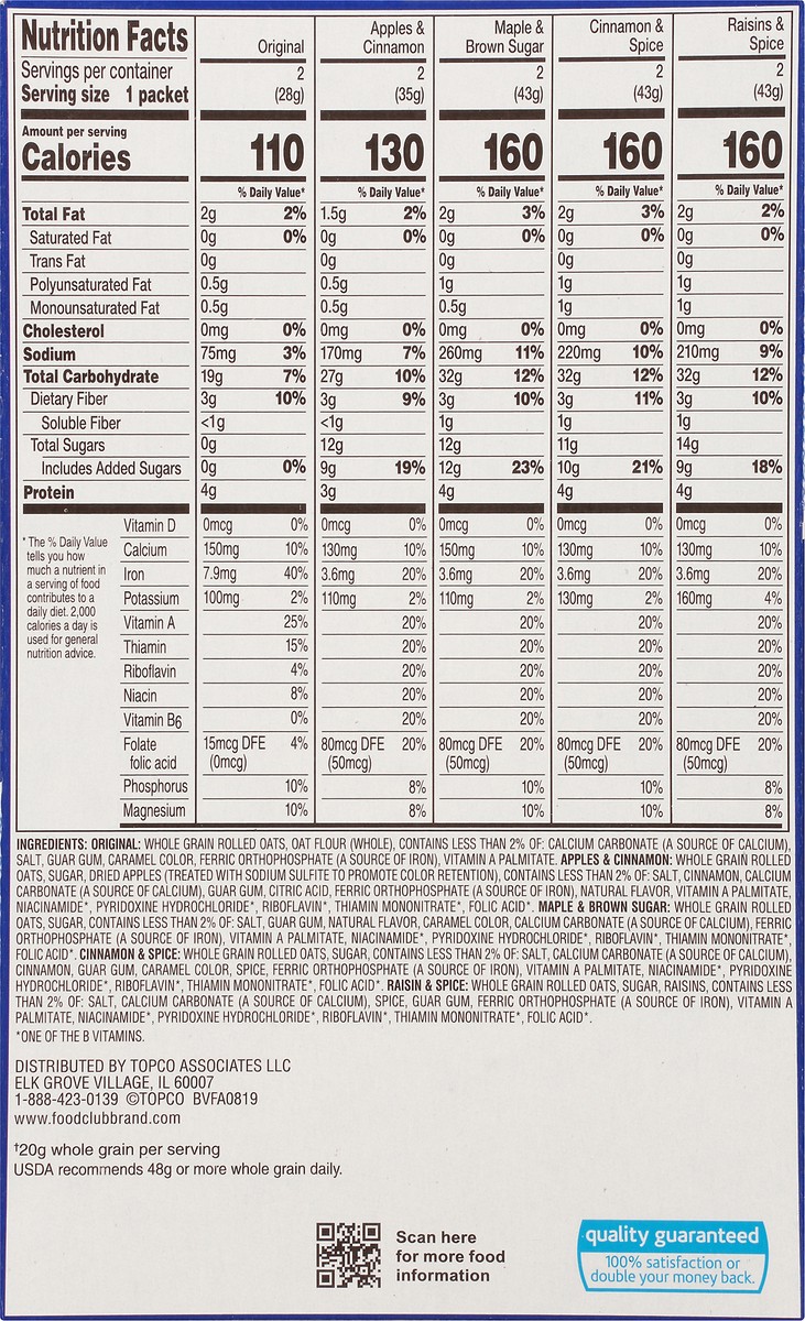 slide 10 of 10, Food Club Instant Oatmeal Variety Pack, 10 ct