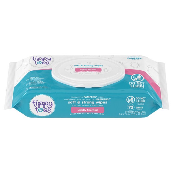 slide 1 of 1, Tippy Toes Soft & Strong Lightly Scented Wipes 72 ea, 72 ct