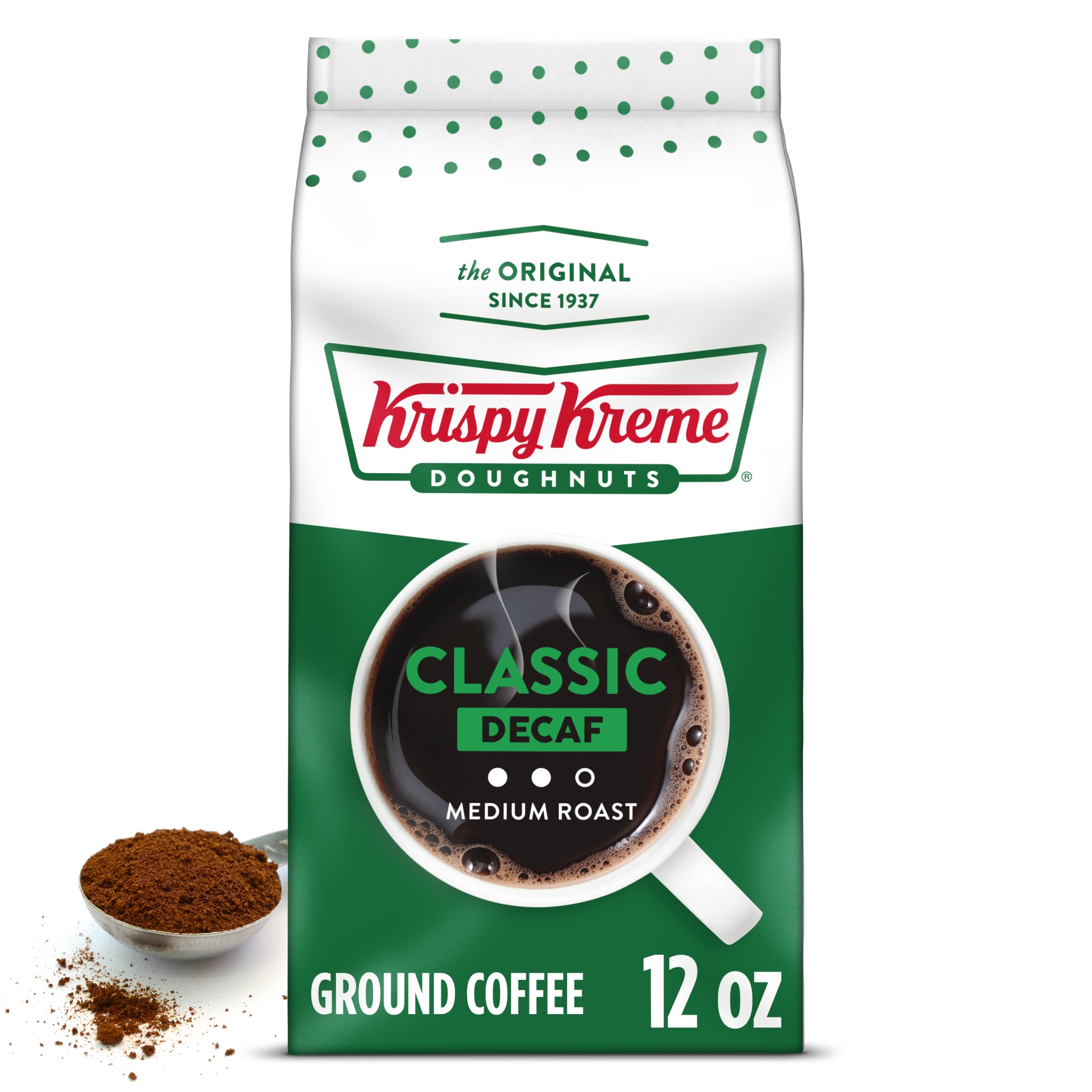 slide 1 of 1, Krispy Kreme Decaf Ground Coffee, 12 oz