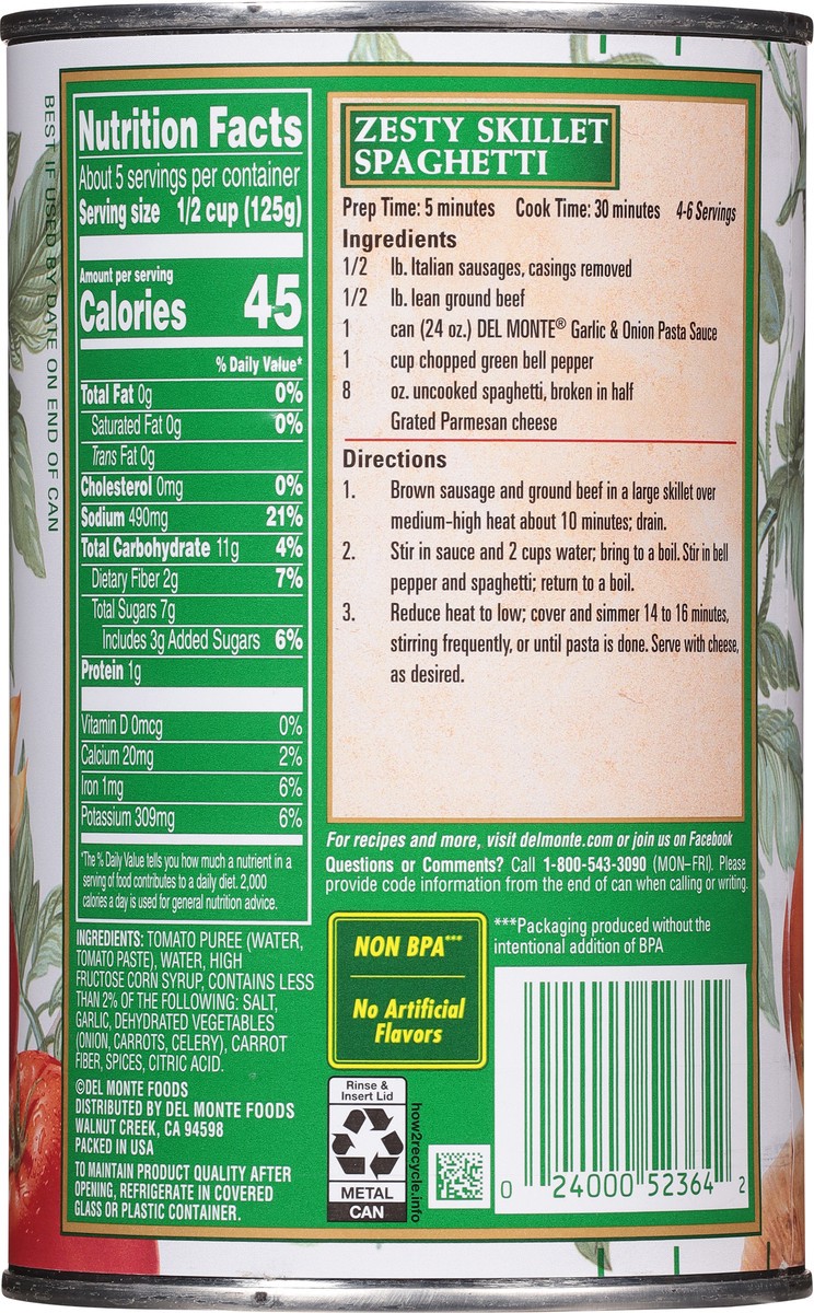 slide 6 of 9, Del Monte Spaghetti Sauce Garlic And Onion, 24 oz