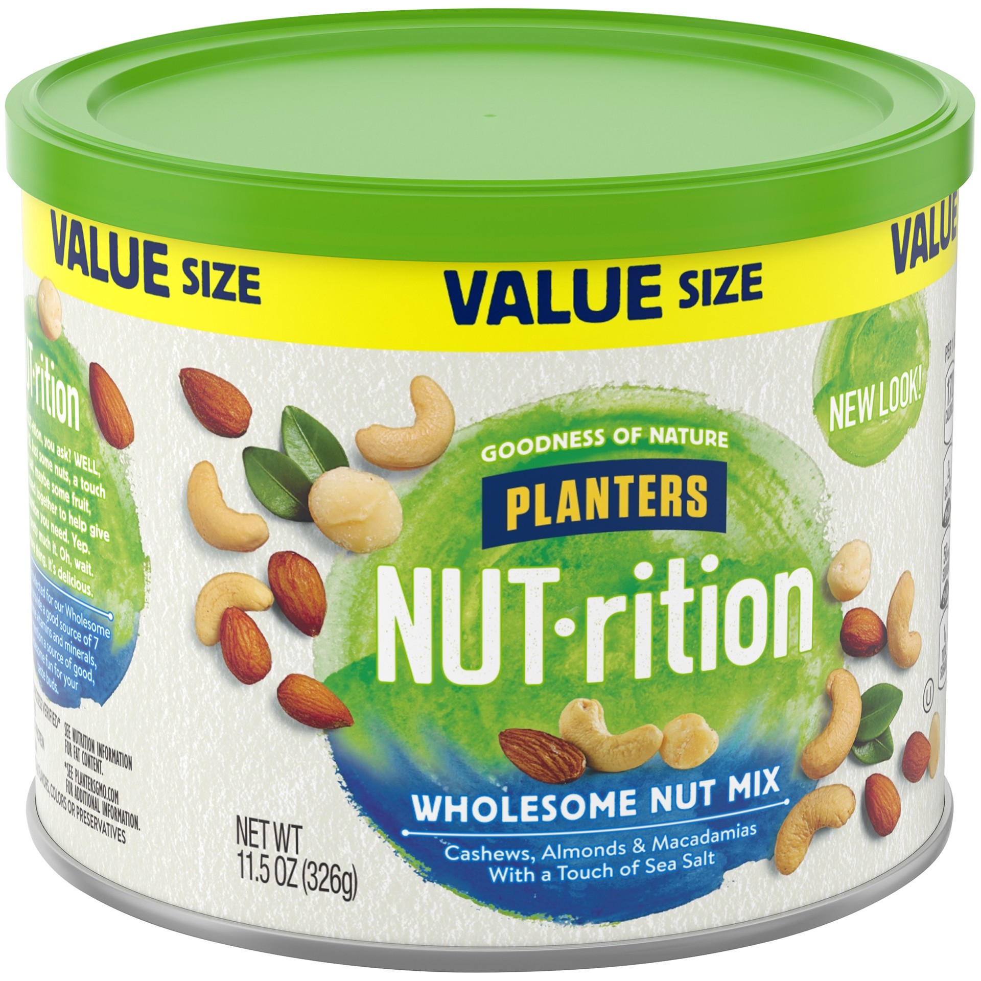 slide 3 of 5, Planters NUT-rition Wholesome Value Size Nut Mix with Cashews, Almonds, Macadamias & Sea Salt, 11.5 oz Canister, 11.5 oz